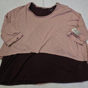 Catherines 30x32W 4X Pink Purple Layered Tunic Top 3/4 Sleeve Split Back Shirt